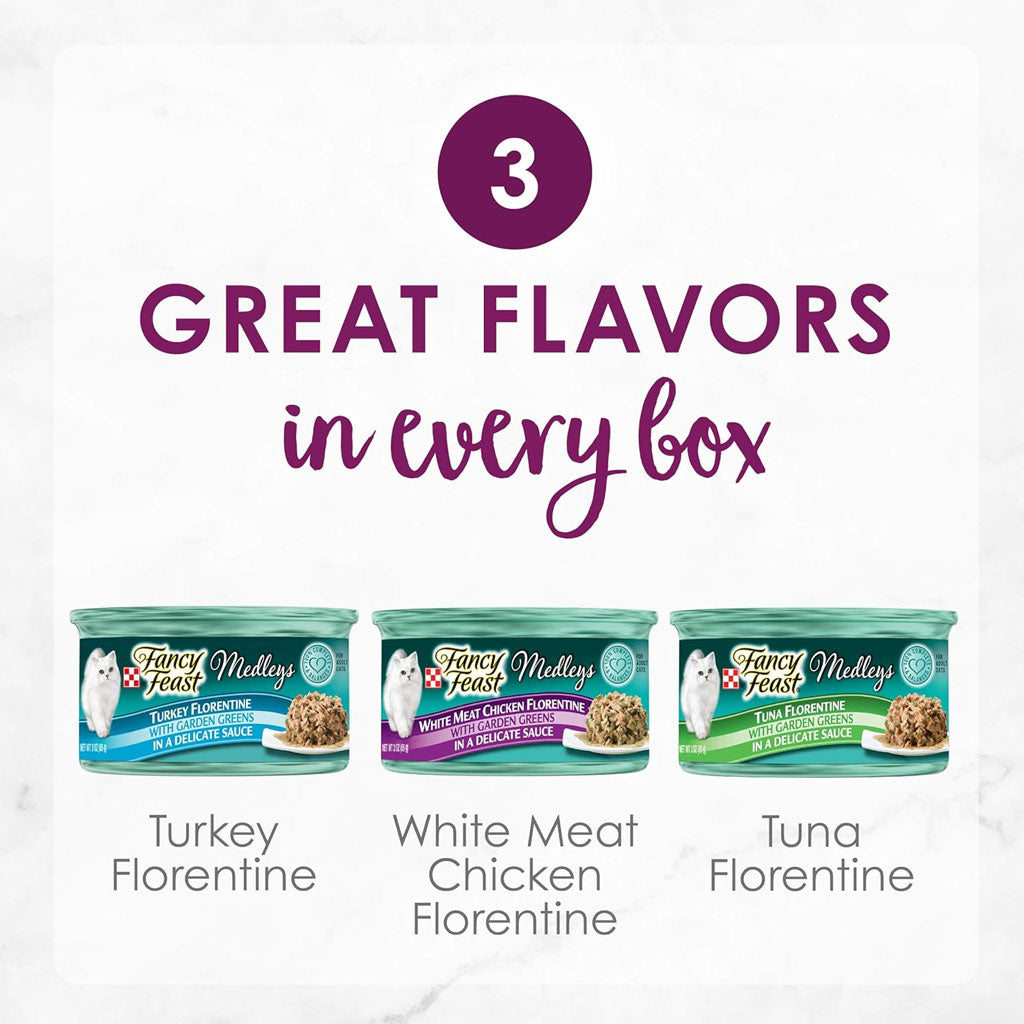 Fancy Feast Medleys Florentine Wet Cat Food Variety Pack, 3-oz case of 24