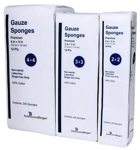 Gauze Sponges - 4 x 4 inch - heavier 12 ply - 200 sponges per sleeve