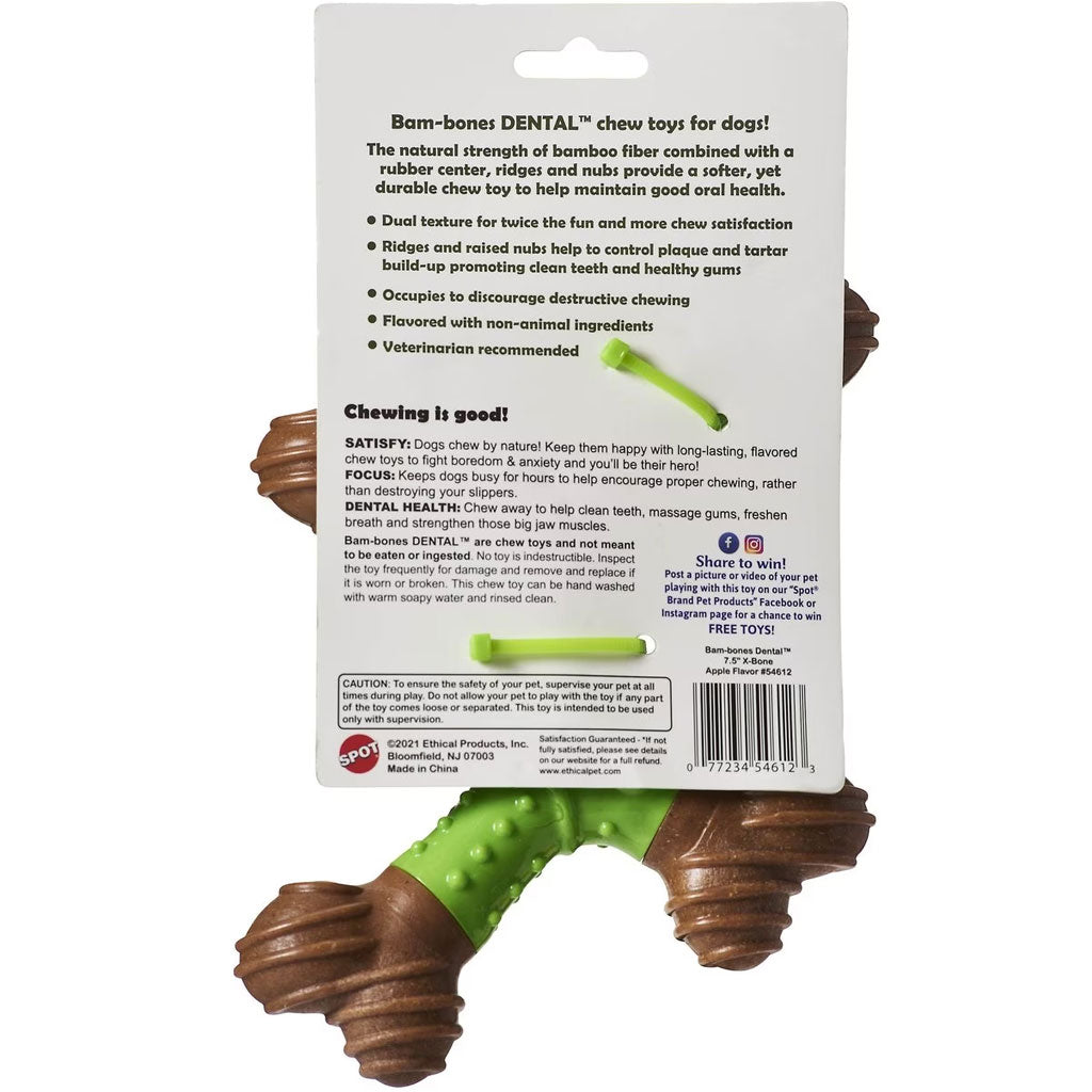 Spot Bam-Bones Dental X-Bone Apple Flavor Dog Chew Toy