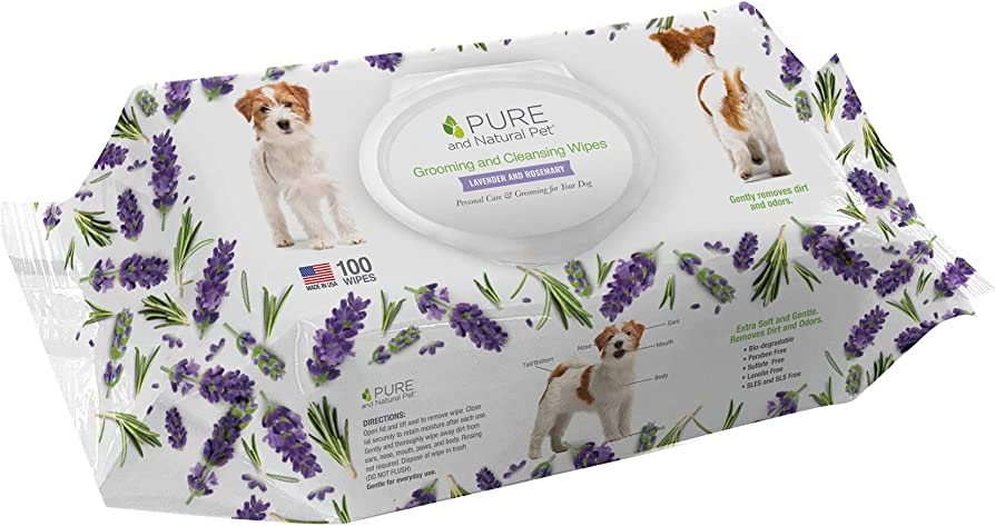 Pure & Natural Pet Grooming and Cleansing Wipes (Lavender & Rosemary)- Large 100 Wipe Pack