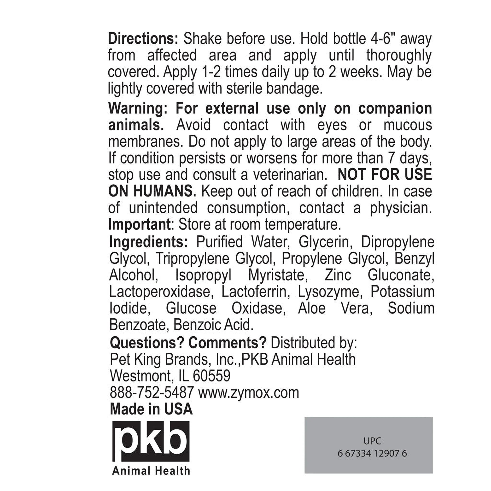 Zymox Topical Spray Hydrocortisone Free for Dogs & Cats