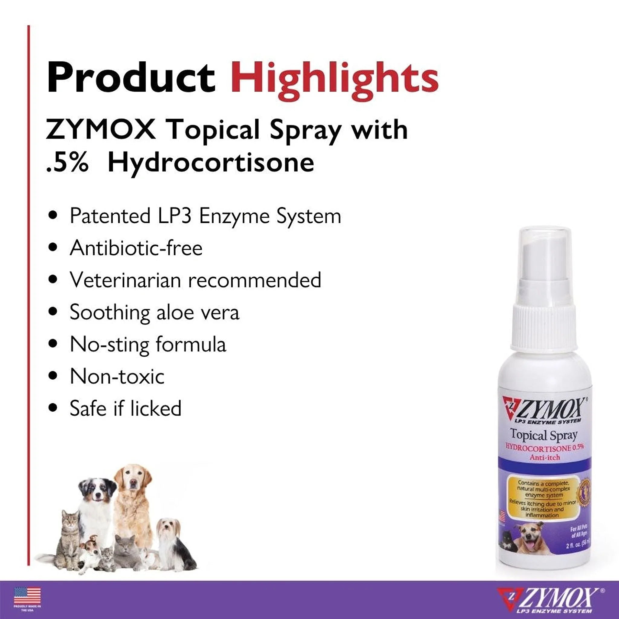 Zymox Enzymatic Topical Spray with Hydrocortisone 0.5% for Dogs & Cats