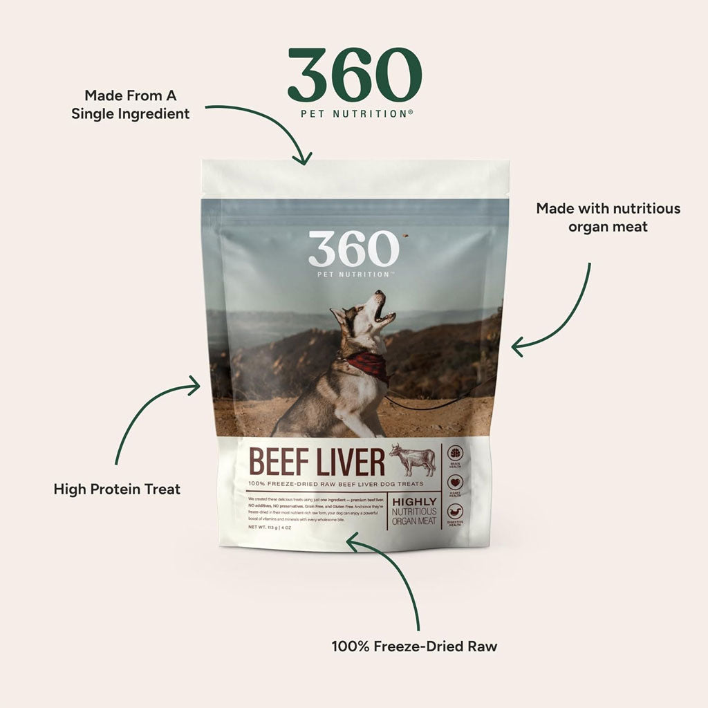 360 Pet Nutrition Beef Liver Freeze-Dried Raw Dog Food, 4-oz