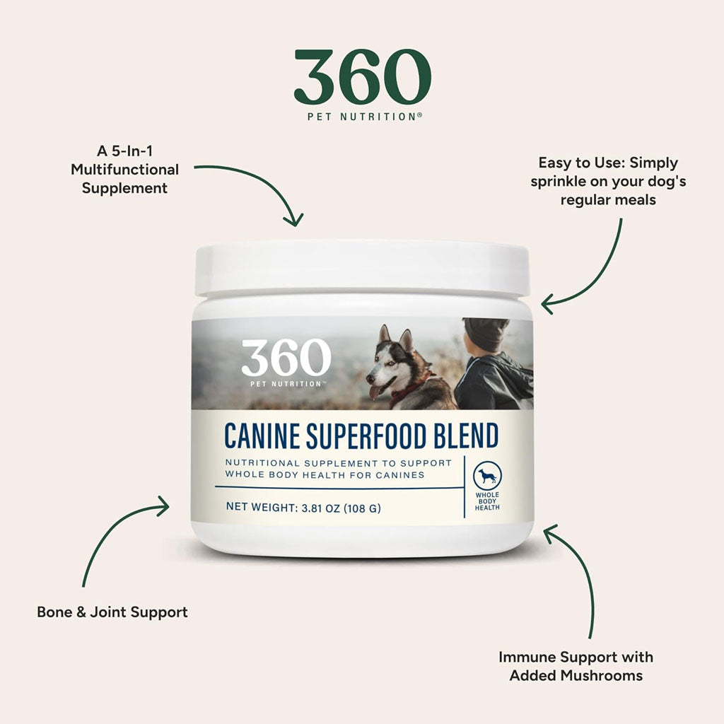360 Pet Nutrition Canine Superfood Blend Nutritional Supplements for Dogs, 3.81-oz