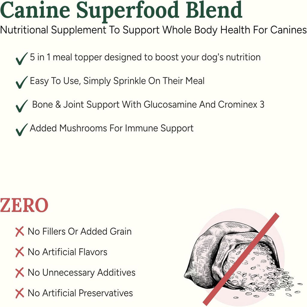 360 Pet Nutrition Canine Superfood Blend Nutritional Supplements for Dogs, 3.81-oz