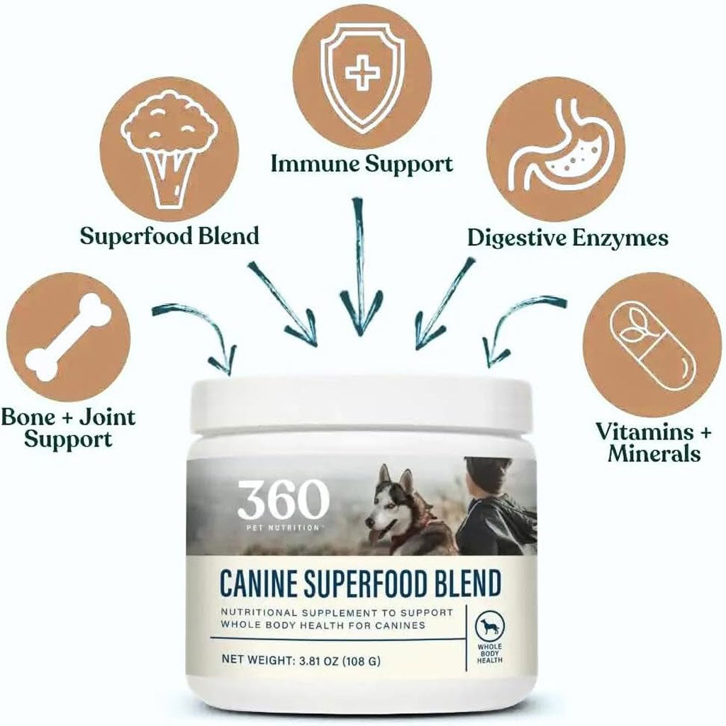 360 Pet Nutrition Canine Superfood Blend Nutritional Supplements for Dogs, 3.81-oz