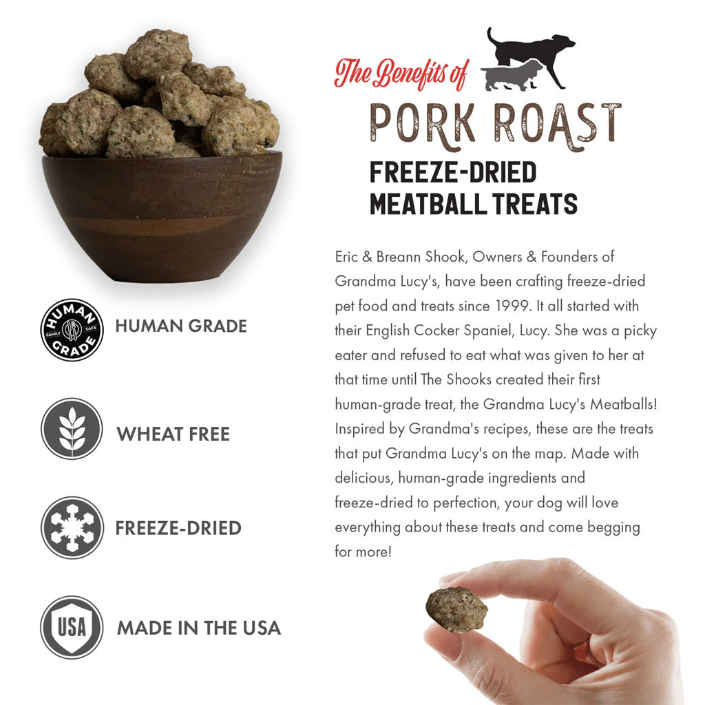 Grandma Lucy Pork Roast Freeze-Dried Meatball Treats for Dogs, 3-oz