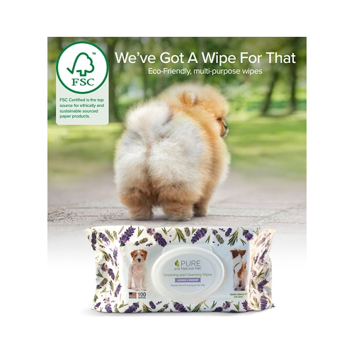 Pure & Natural Pet Grooming and Cleansing Wipes (Lavender & Rosemary)- Large 100 Wipe Pack