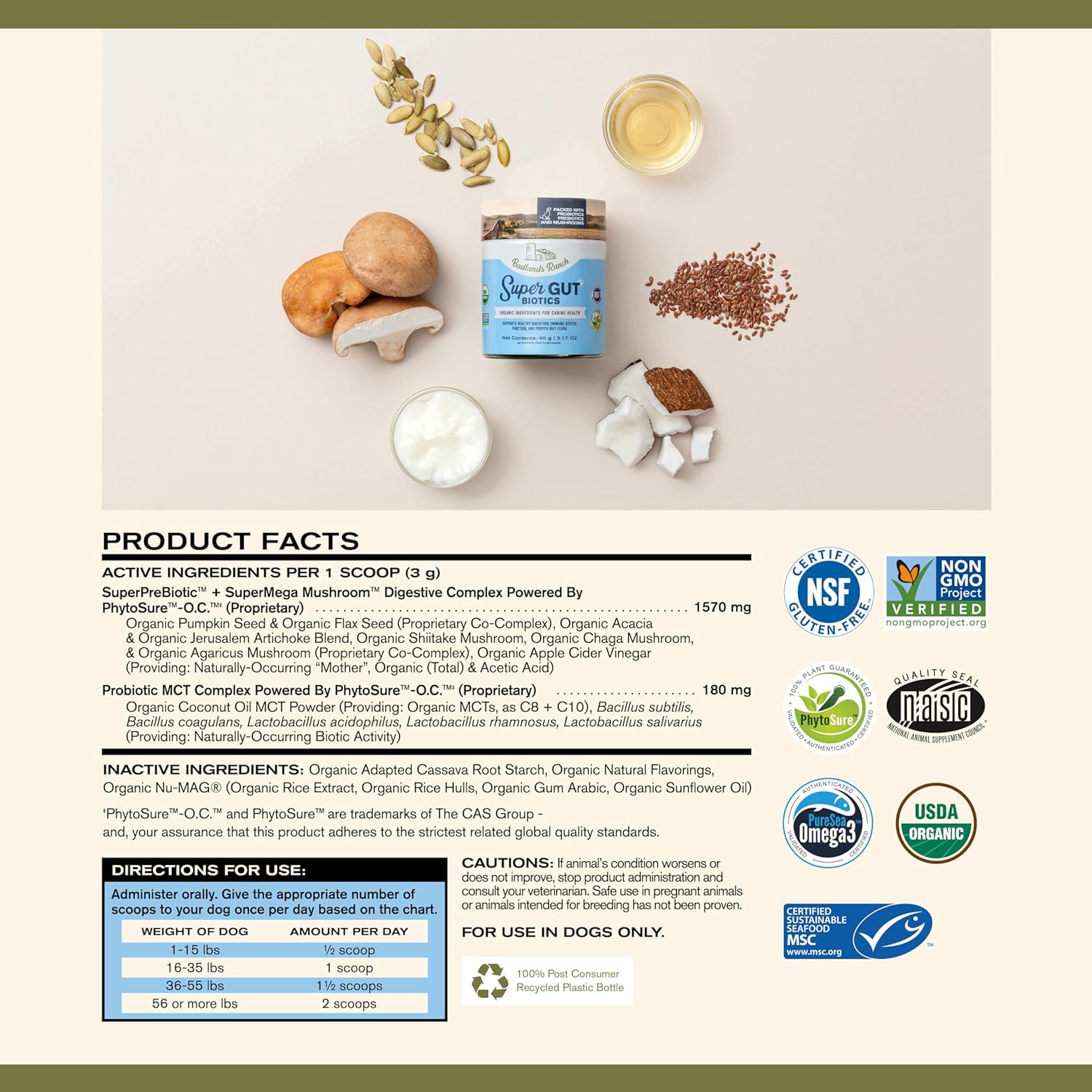 Badlands Ranch Super Gut Biotics Canine Health Supplement, 3.17-oz