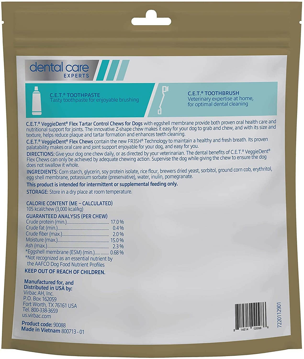 C.E.T. VeggieDent Flex + Joint Health for Large Dogs Over 66lbs