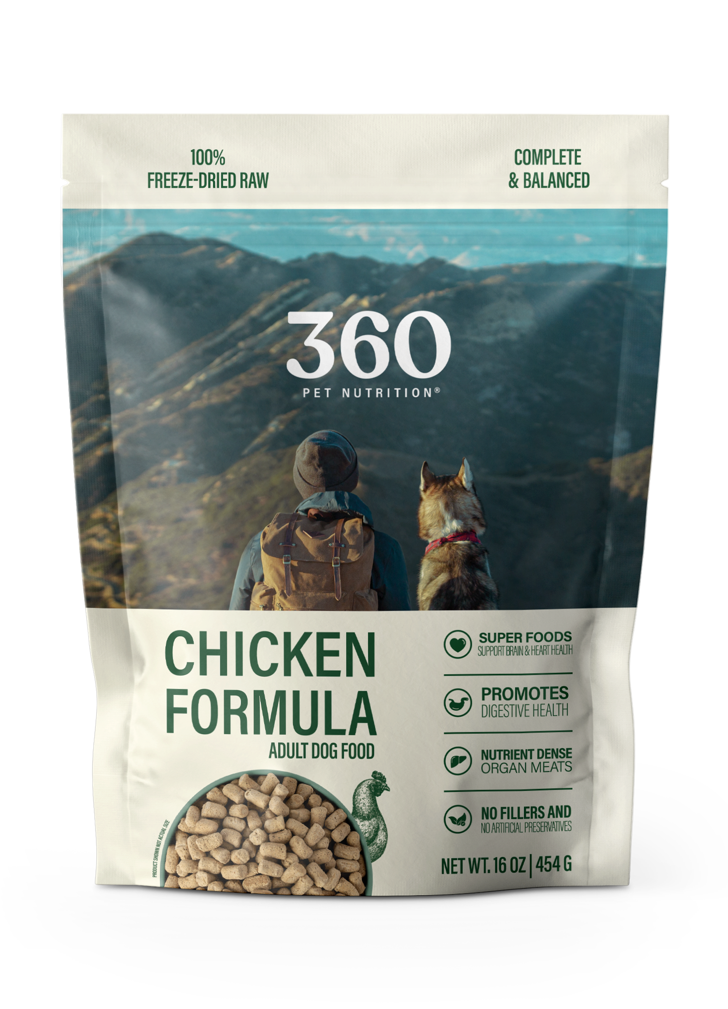 360 Pet Nutrition Chicken Freeze-Dried Raw Complete Meal for Adult Dogs