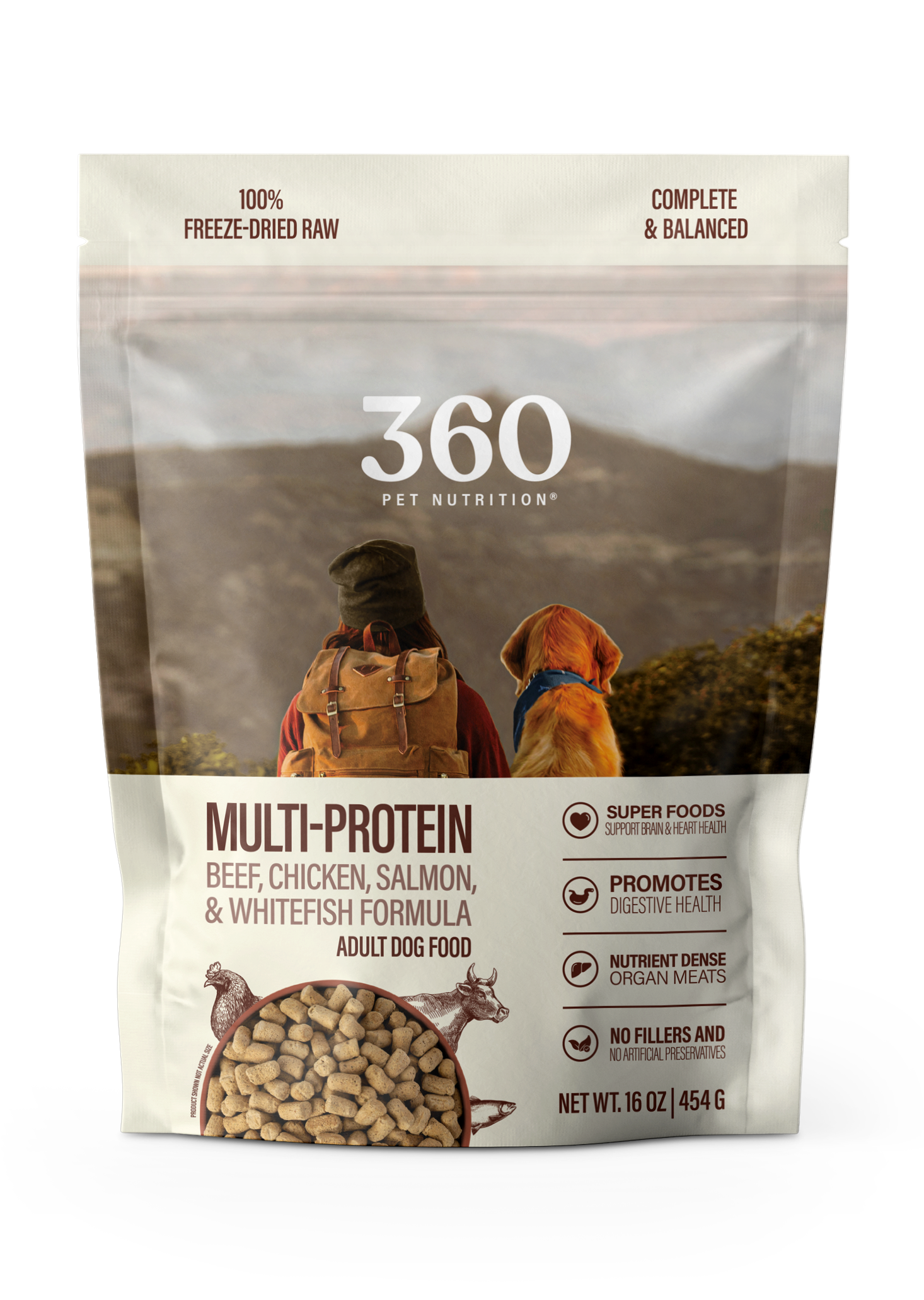 360 Pet Nutrition Multi-Meat Freeze-Dried Raw Complete Meal for Adult Dogs