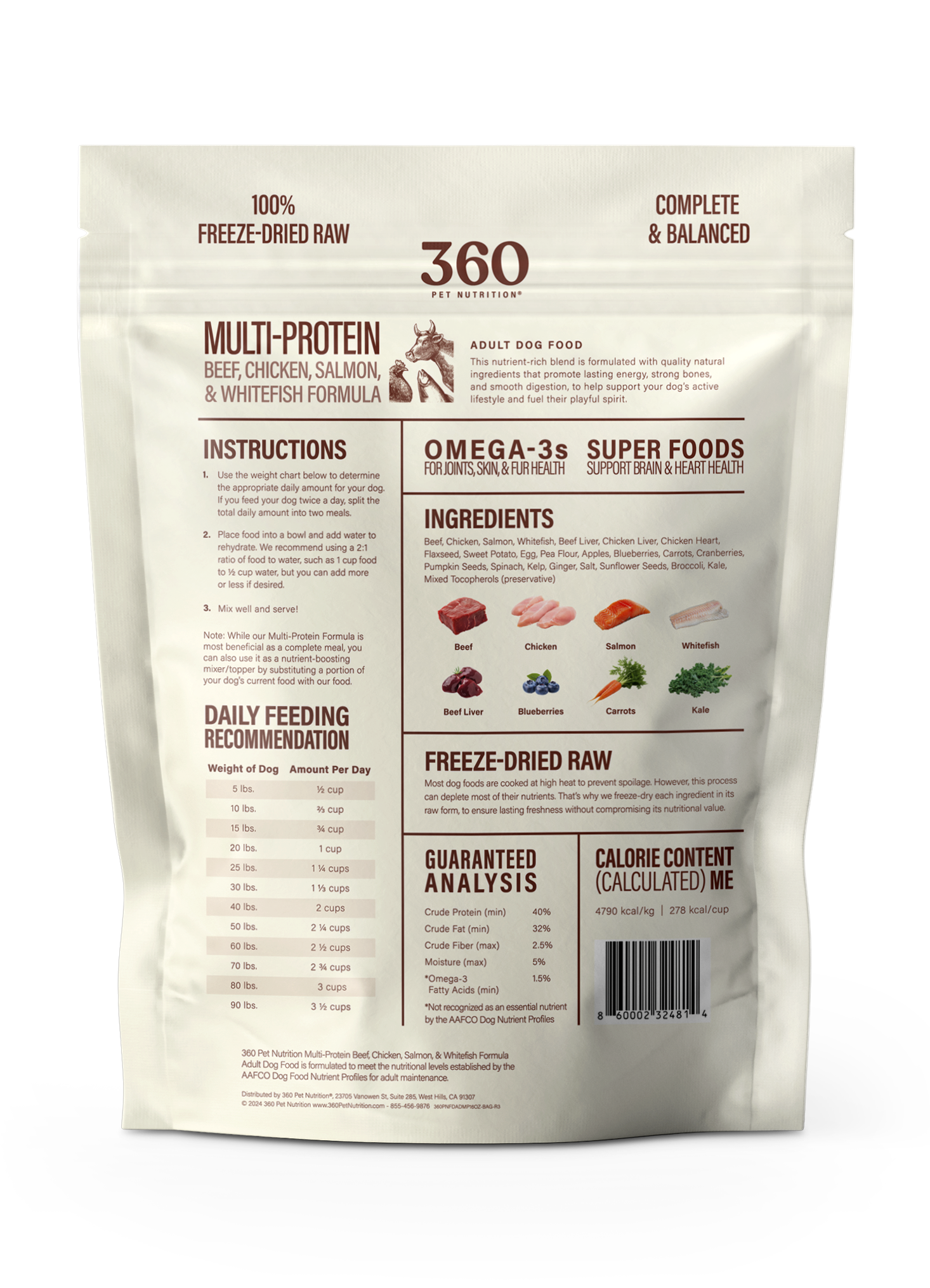 360 Pet Nutrition Multi-Meat Freeze-Dried Raw Complete Meal for Adult Dogs