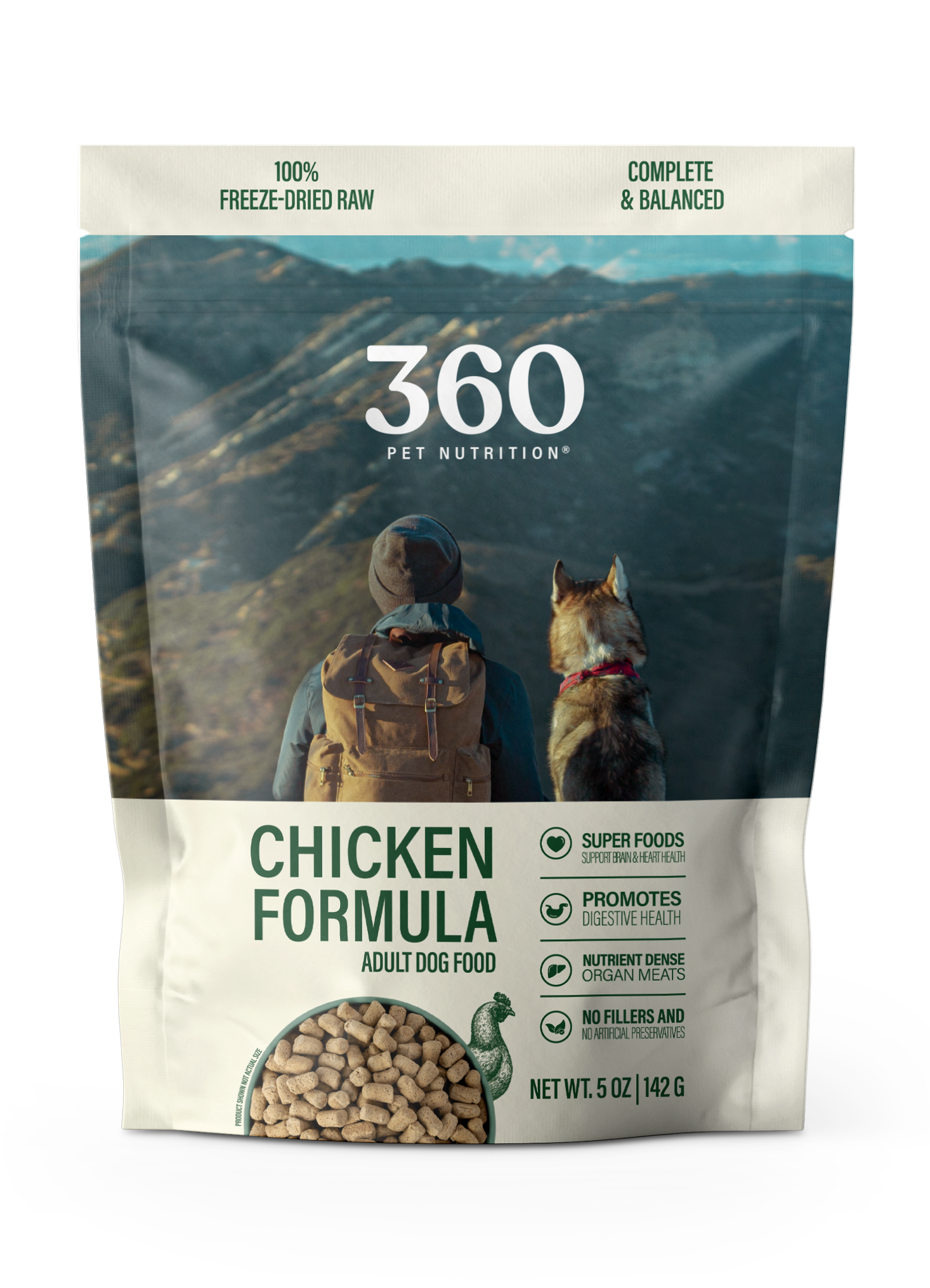 360 Pet Nutrition Chicken Freeze-Dried Raw Complete Meal for Adult Dogs