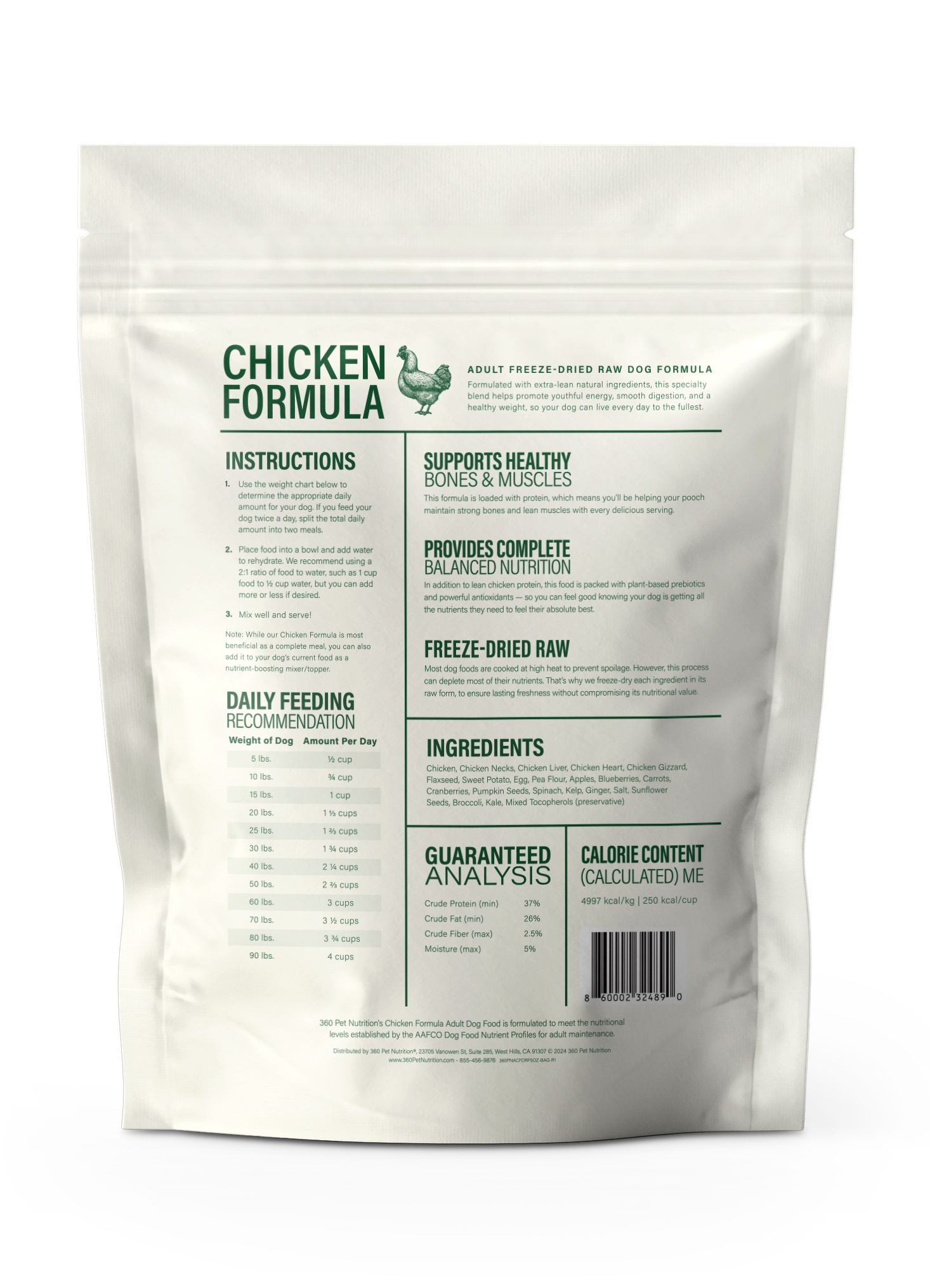 360 Pet Nutrition Chicken Freeze-Dried Raw Complete Meal for Adult Dogs