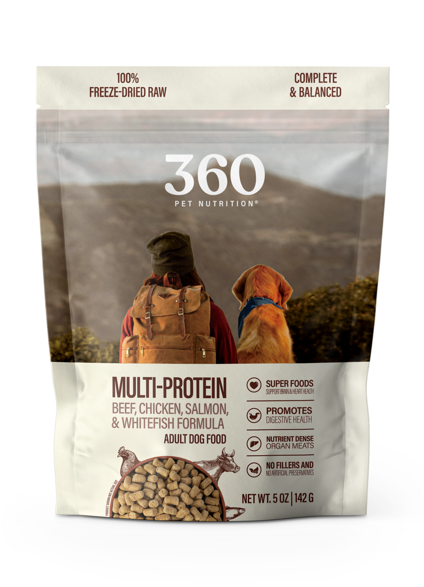 360 Pet Nutrition Multi-Meat Freeze-Dried Raw Complete Meal for Adult Dogs