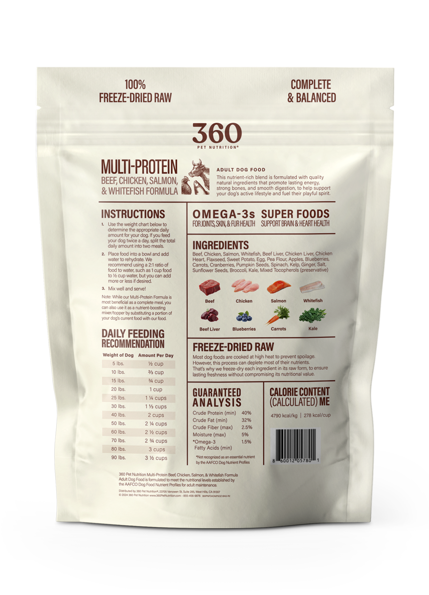 360 Pet Nutrition Multi-Meat Freeze-Dried Raw Complete Meal for Adult Dogs