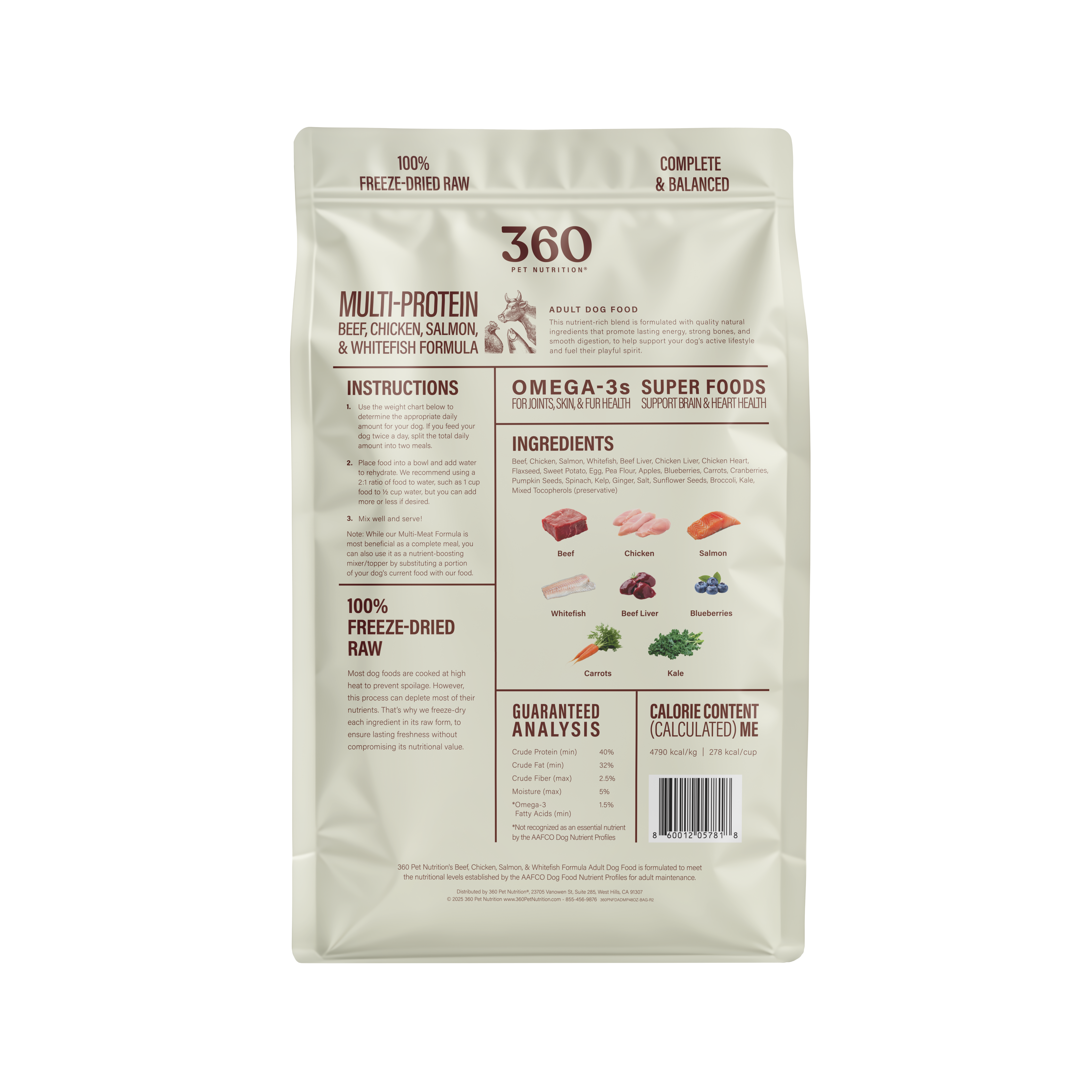 360 Pet Nutrition Multi-Meat Freeze-Dried Raw Complete Meal for Adult Dogs