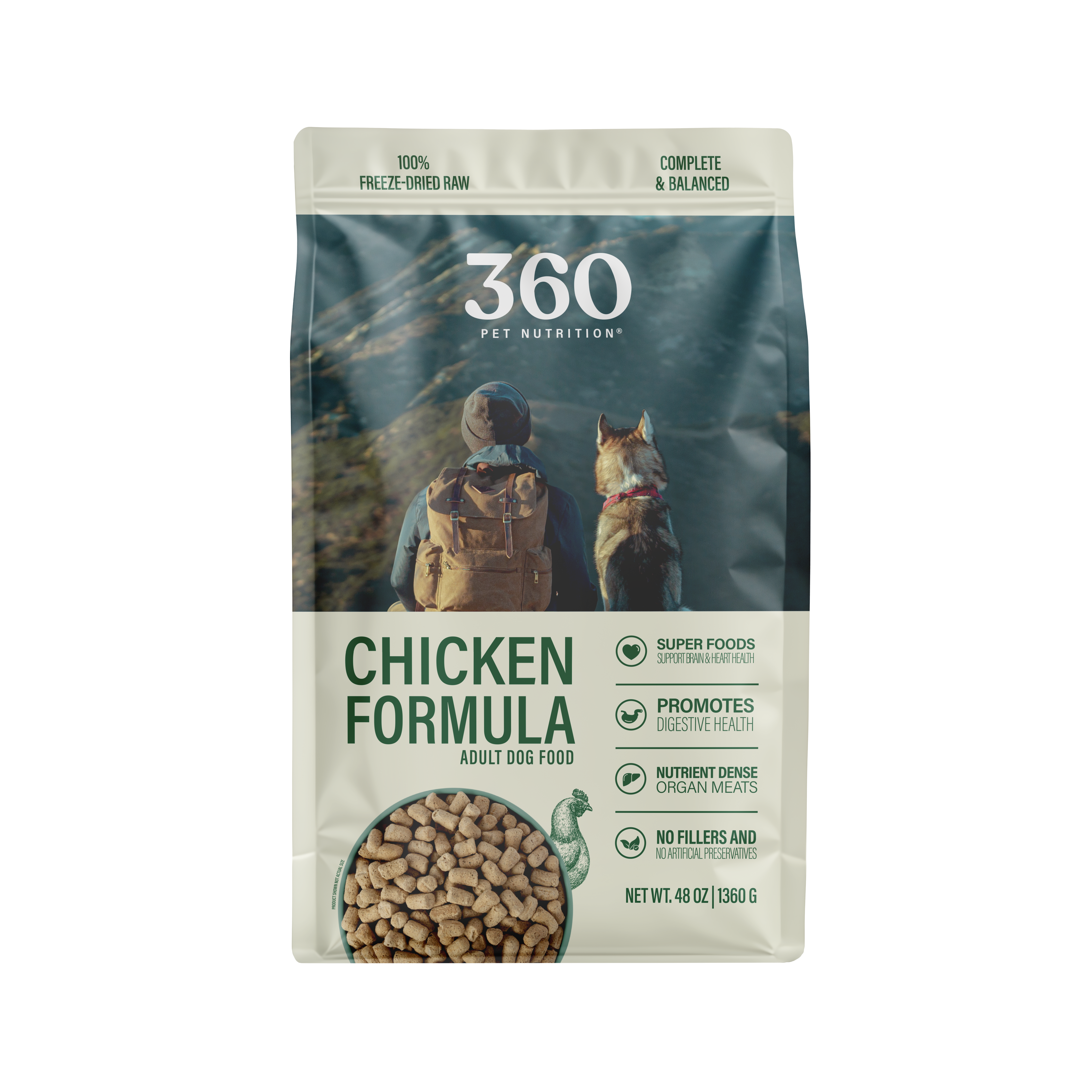 360 Pet Nutrition Chicken Freeze-Dried Raw Complete Meal for Adult Dogs