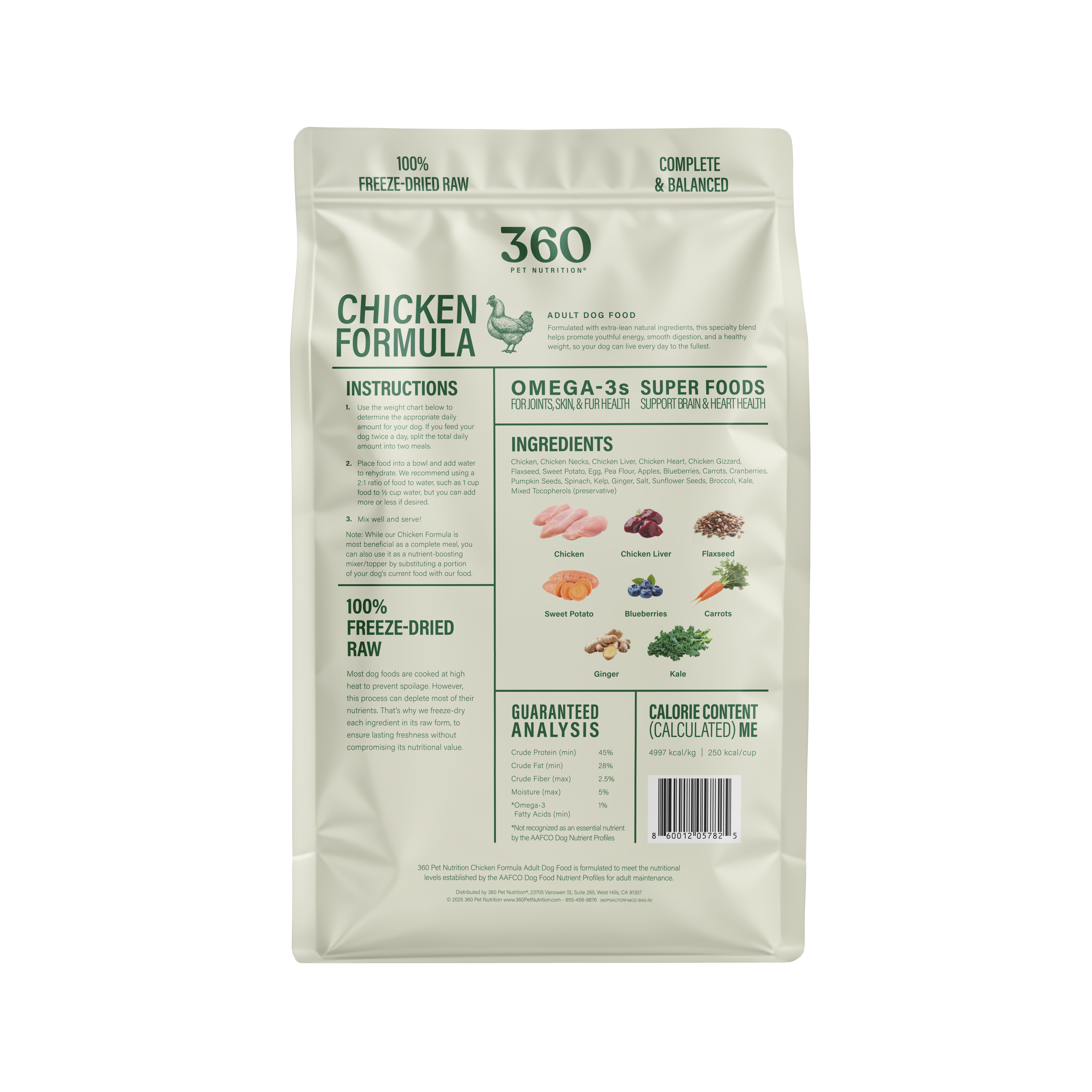 360 Pet Nutrition Chicken Freeze-Dried Raw Complete Meal for Adult Dogs