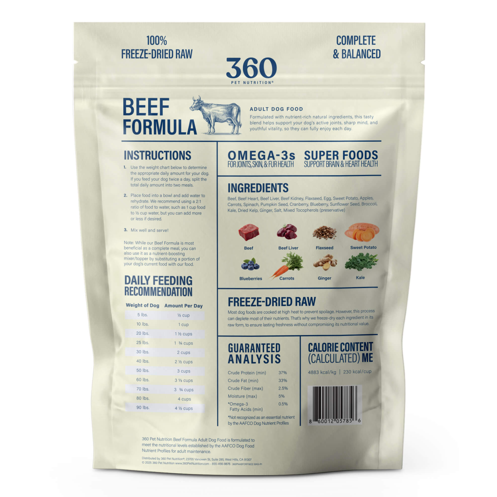 360 Pet Nutrition Beef Formula Freeze-Dried Raw Dog Food