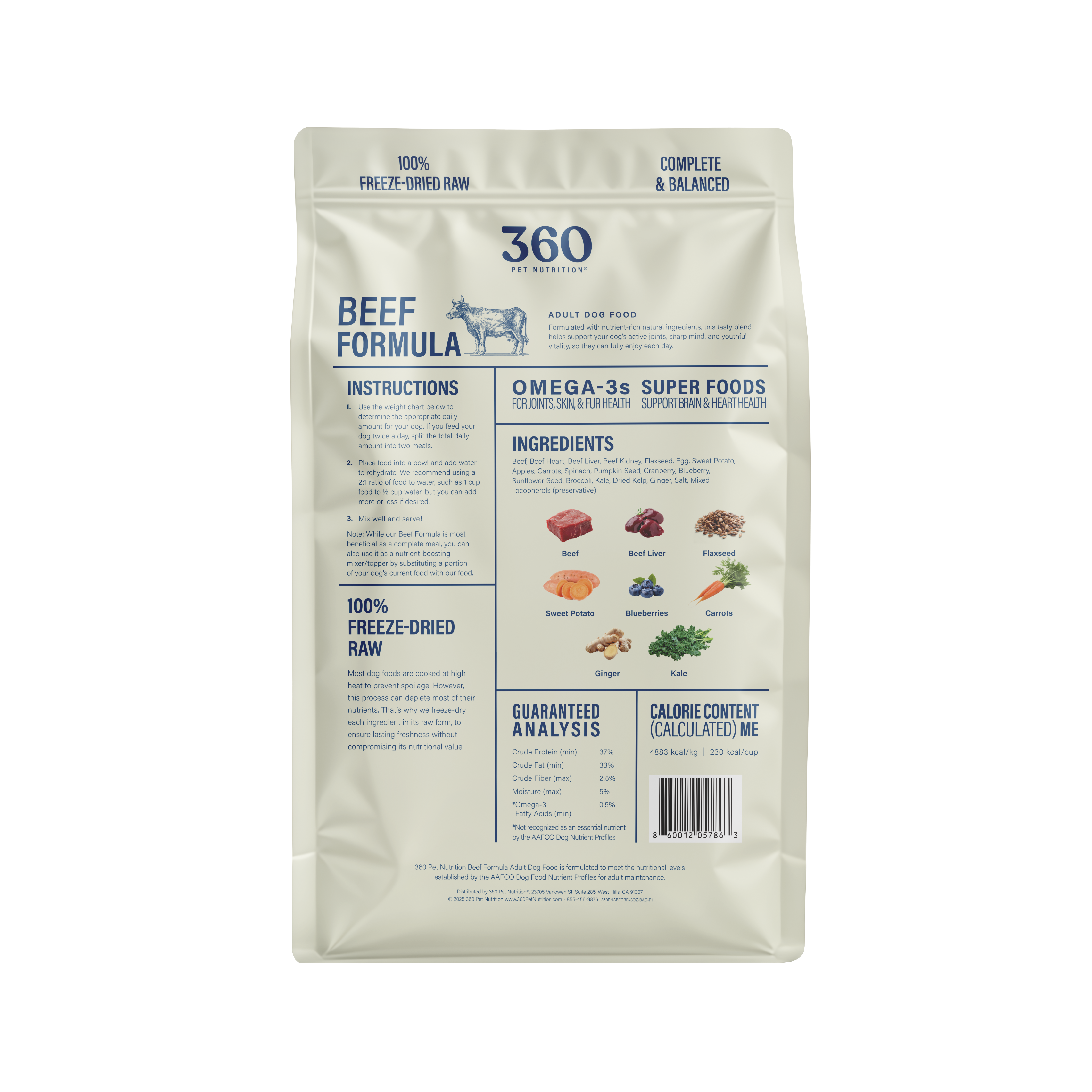 360 Pet Nutrition Beef Formula Freeze-Dried Raw Dog Food