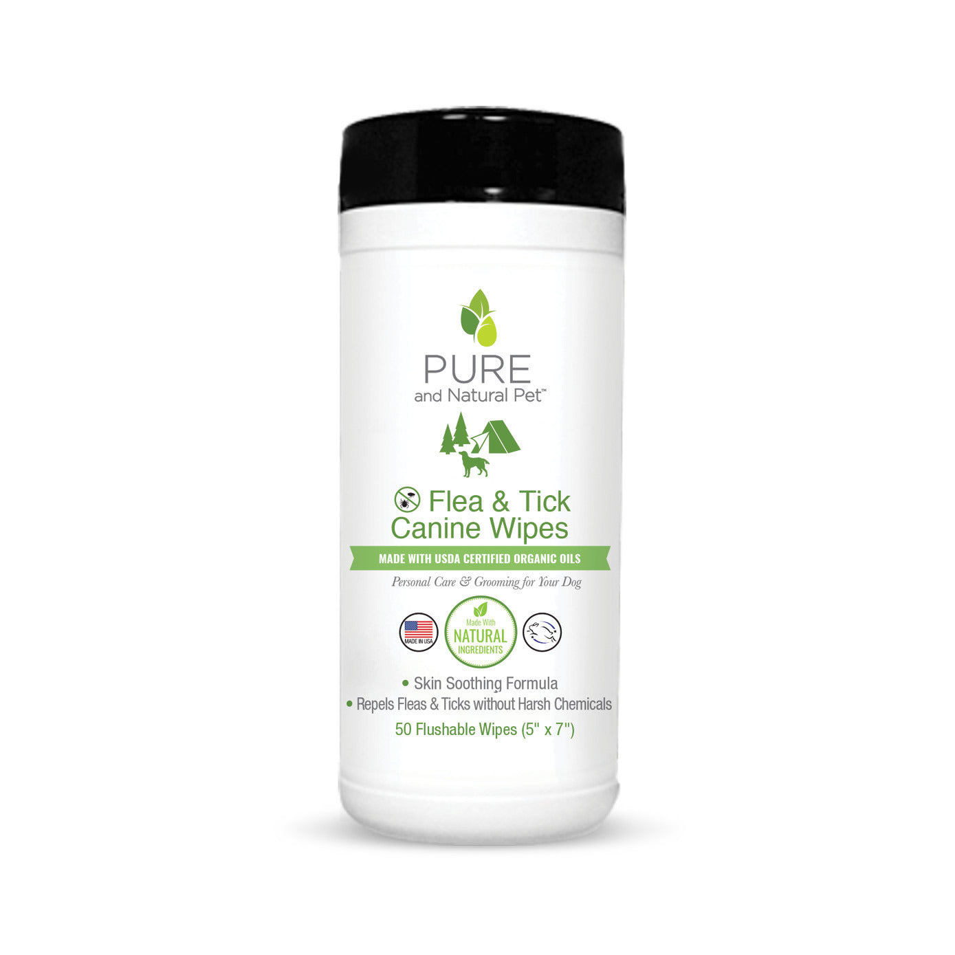 Pure & Natural Pet Flea & Tick Canine Flushable Wipes- 50ct. Canister