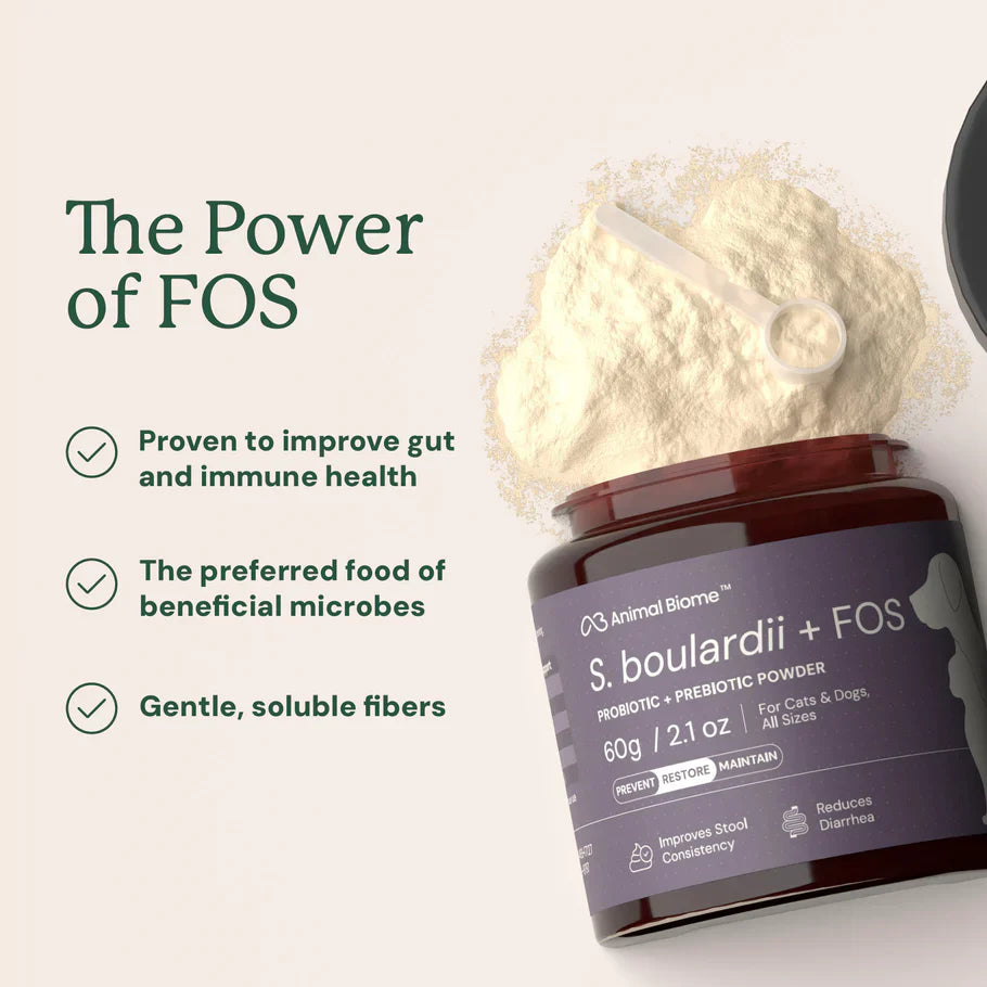 Animal Biome S.boulardii + FOS Probiotic + Prebiotic Powder for Dogs & Cats