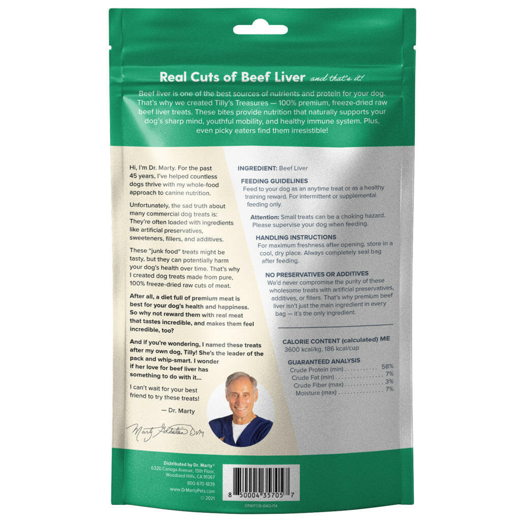 Dr. Marty Tilly's Treasures Freeze-Dried Beef Liver Dog Treats, 4oz