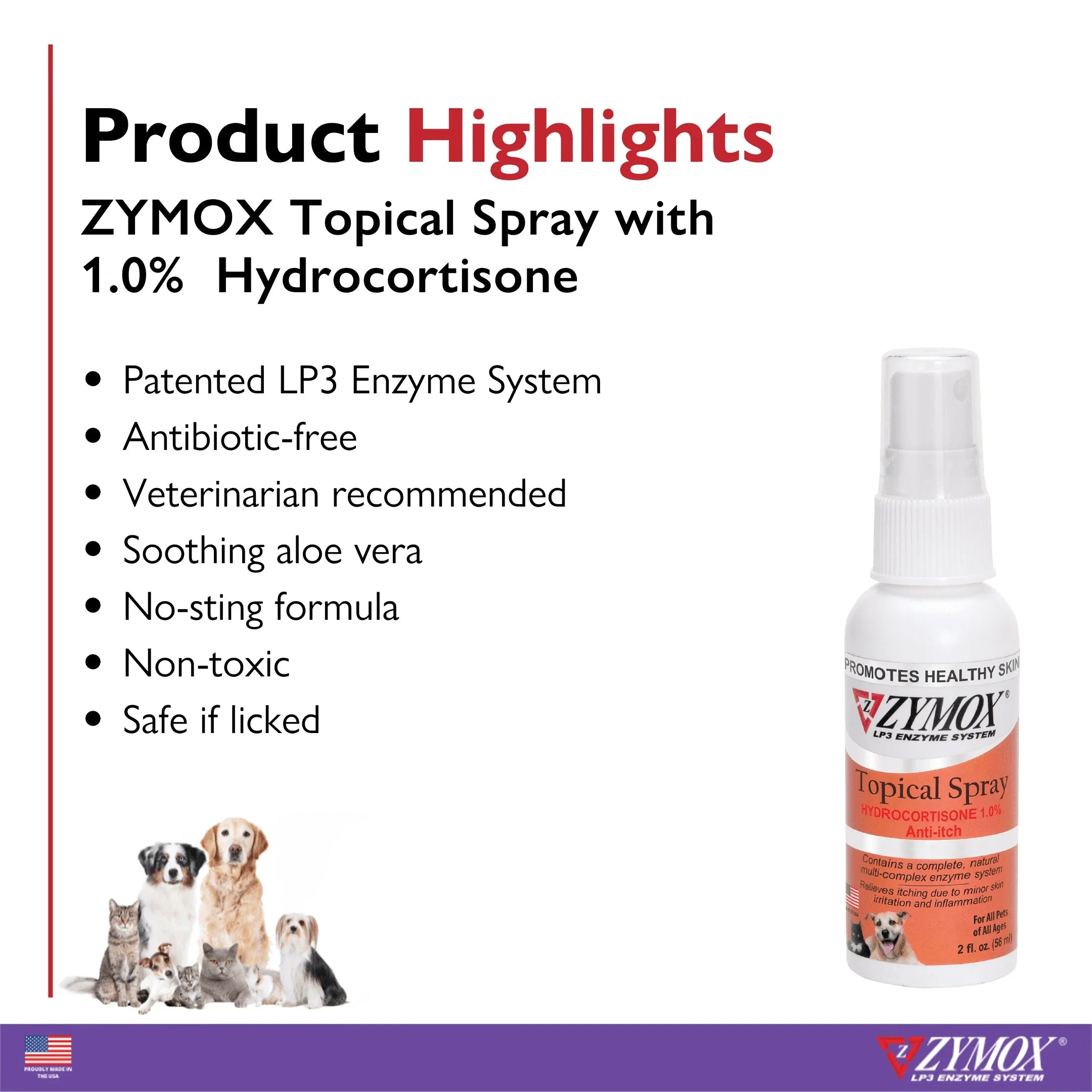 Zymox Veterinary Strength Topical Spray Hydrocortisone 1.0% for Dogs & Cats