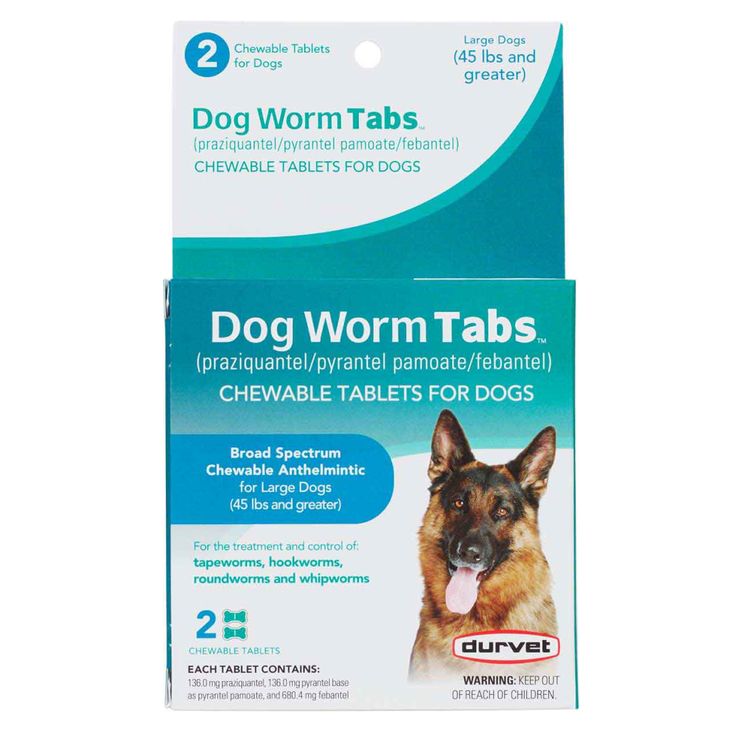 Durvet Dog Worm Tabs Broad Spectrum Dewormer for Dogs 45+ lbs (2 chewable tablets)