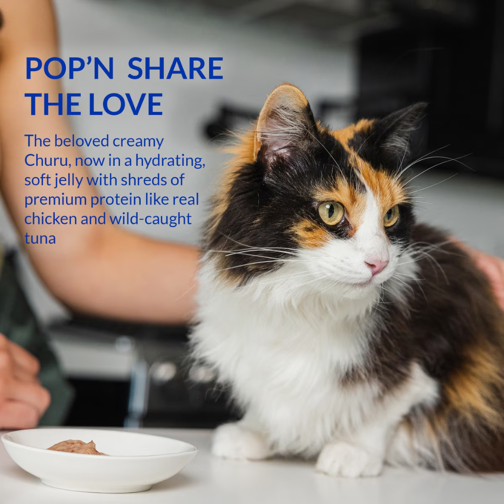 Inaba Churu Pop'n Serve Tuna & Bonita Flakes Recipe Grain-Free Lickable Cat Treats, 1.2-oz cup