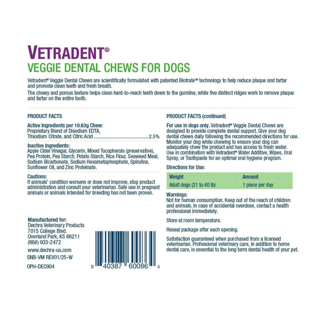 Dechra Vetradent Veggie Dental Chews for Dogs (30 Chews)