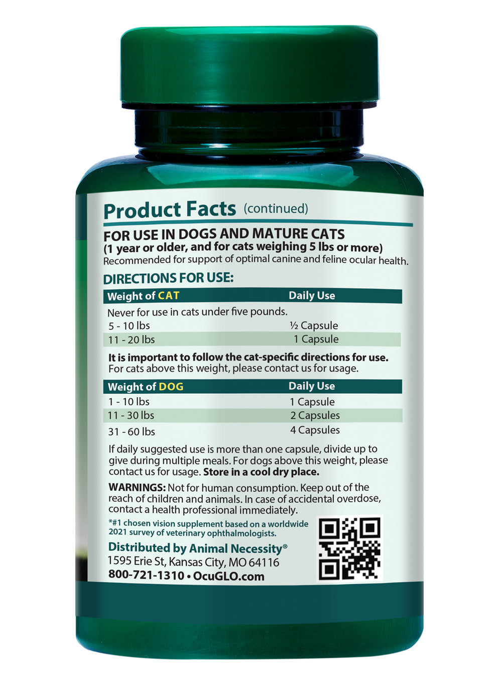 Ocu-GLO Vegan Vision Supplement for Dogs & Mature Cats, 90-capsules