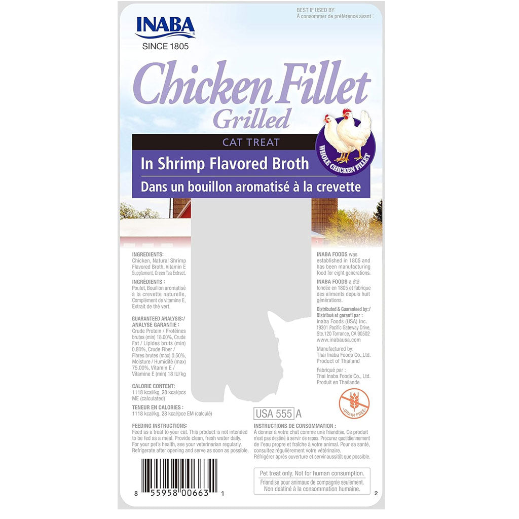 Inaba Grilled Chicken Fillet in Shrimp Flavored Broth Cat Treat, 0.52-oz
