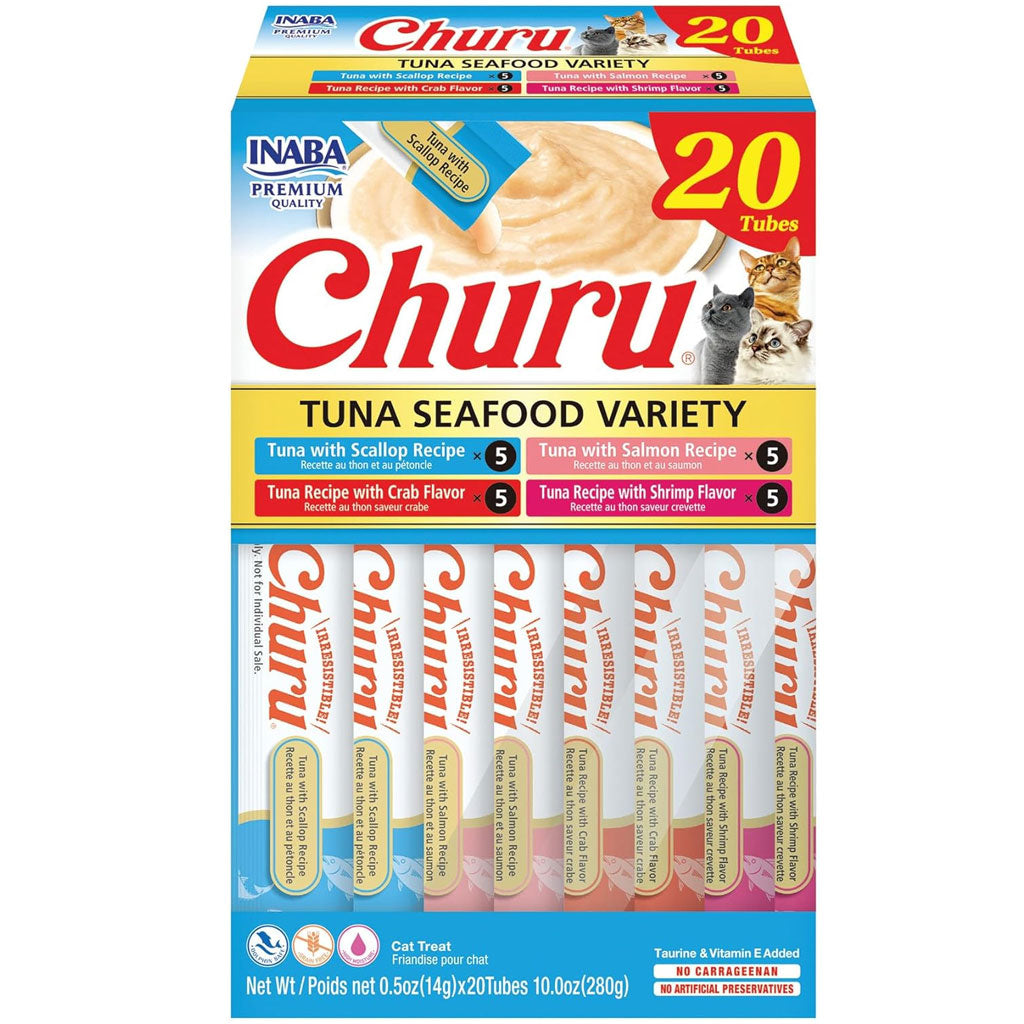Inaba Churu Tuna Seafood Variety Pack Grain-Free Lickable Treat for Cats