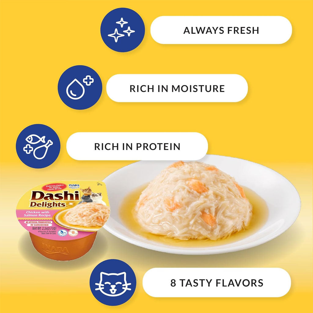 Inaba Dashi Delights Chicken with Tuna & Salmon Recipe in Broth Cat Food, 2.5-oz