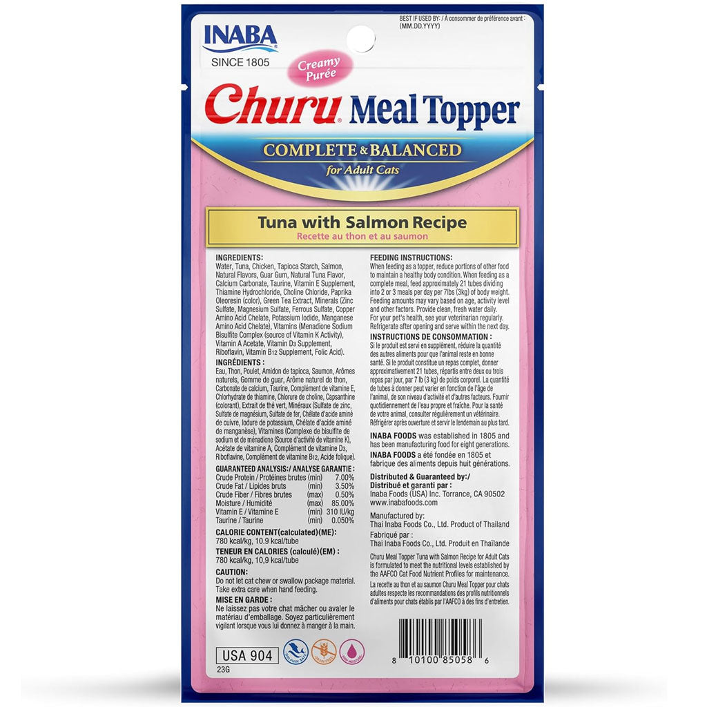 Inaba Churu Meal Topper Tuna with Salmon Recipe Cat Food, 0.5-oz x 4-tubes