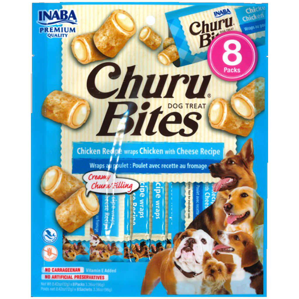 Inaba Churu Bites Chicken Recipe wraps Chicken with Cheese Dog Treats, 0.42-oz X 8 Tubes