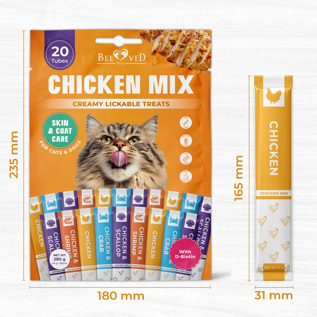 Beloved Pets Chicken Mix Creamy Lickable Treats Skin & Coat Care for Cats & Dogs