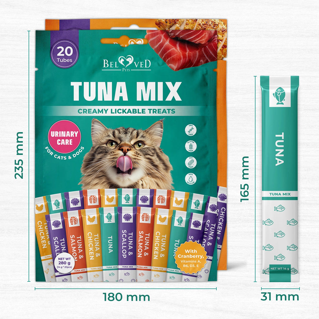 Beloved Pets Chicken & Tuna Mix Creamy Lickable Treats Dual Support for Cats & Dogs, 40-count