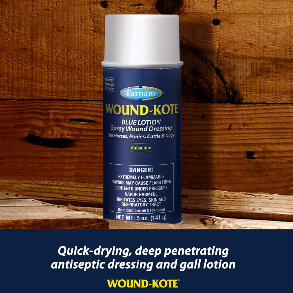Farnam Wound Kote Blue Lotion Spray Wound Dressing For Horses & Dogs (7 oz)