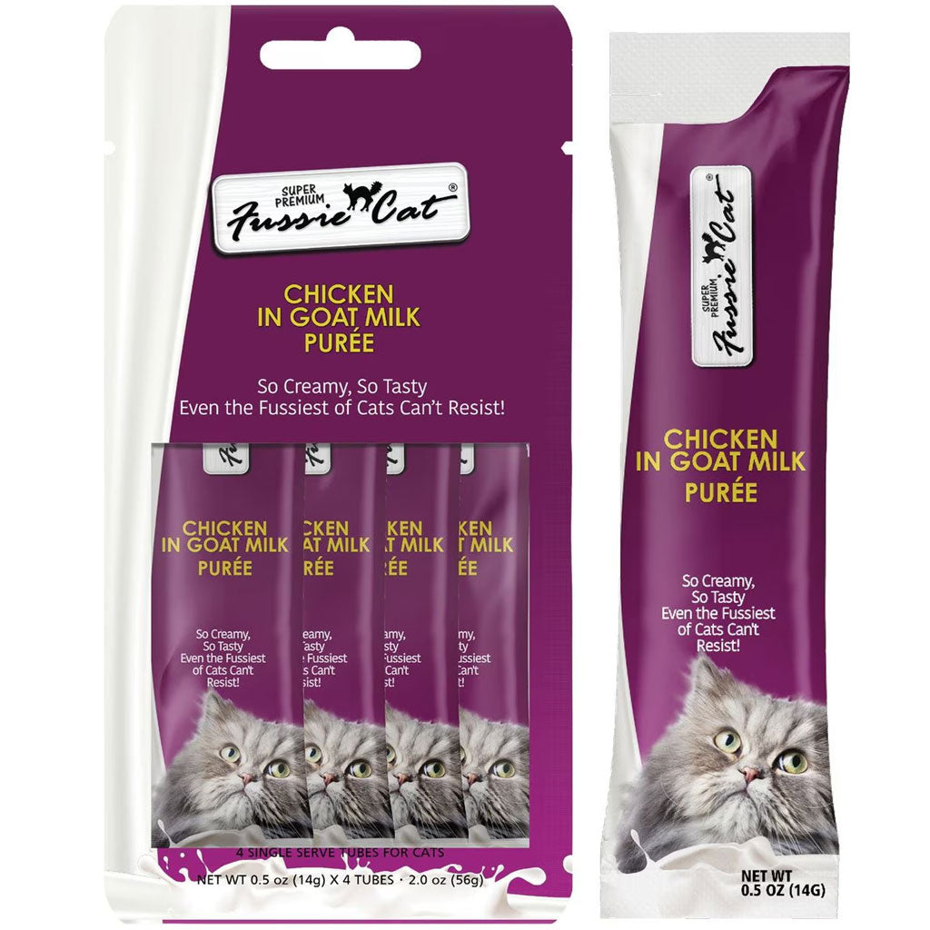 Fussie Cat Chicken in Goat Milk Puree Lickable Cat Treats, 0.5-oz x 4-tubes