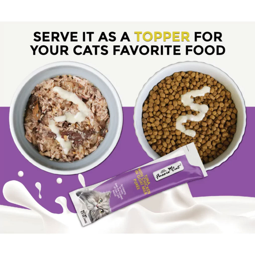 Fussie Cat Tuna with Chicken in Goat Milk Puree Lickable Cat Treats, 0.5-oz x 4-tubes