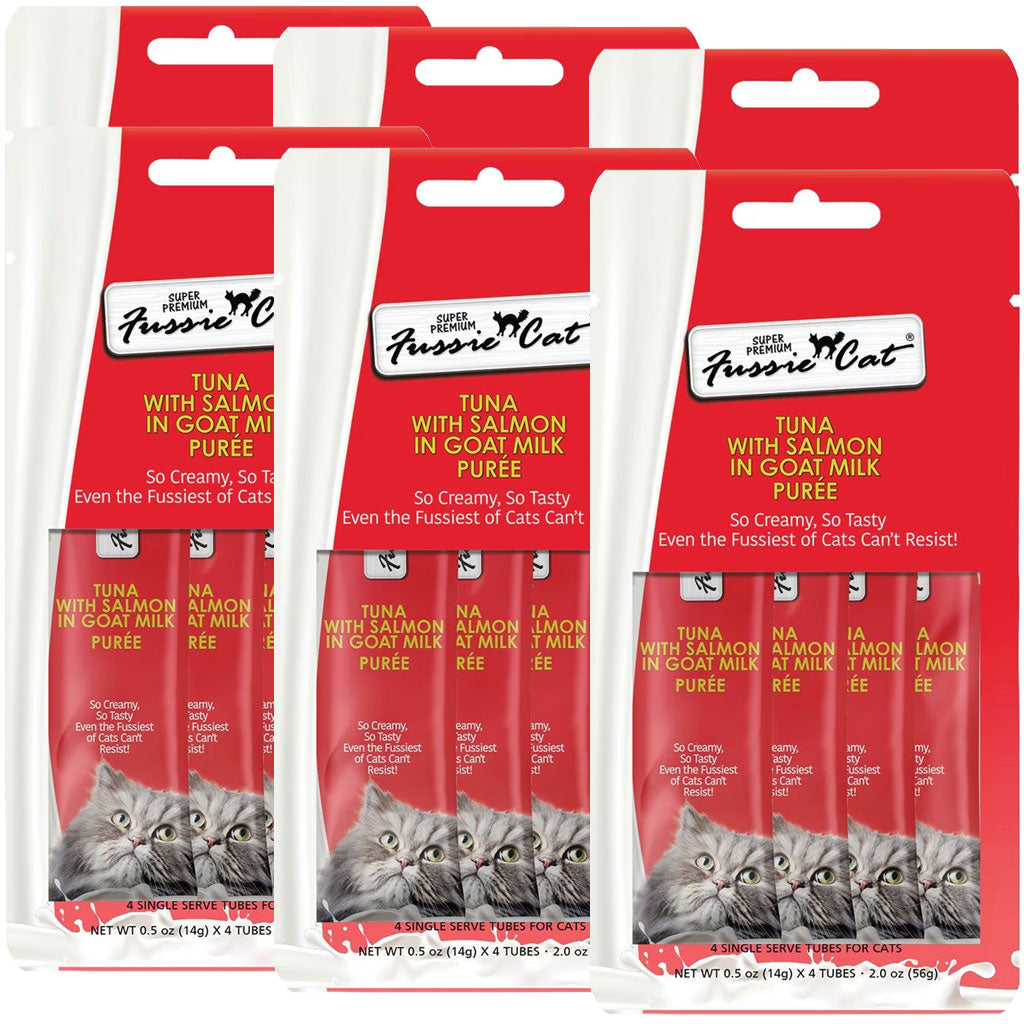 Fussie Cat Tuna with Salmon in Goat Milk Puree Lickable Cat Treats, 0.5-oz x 4-tubes