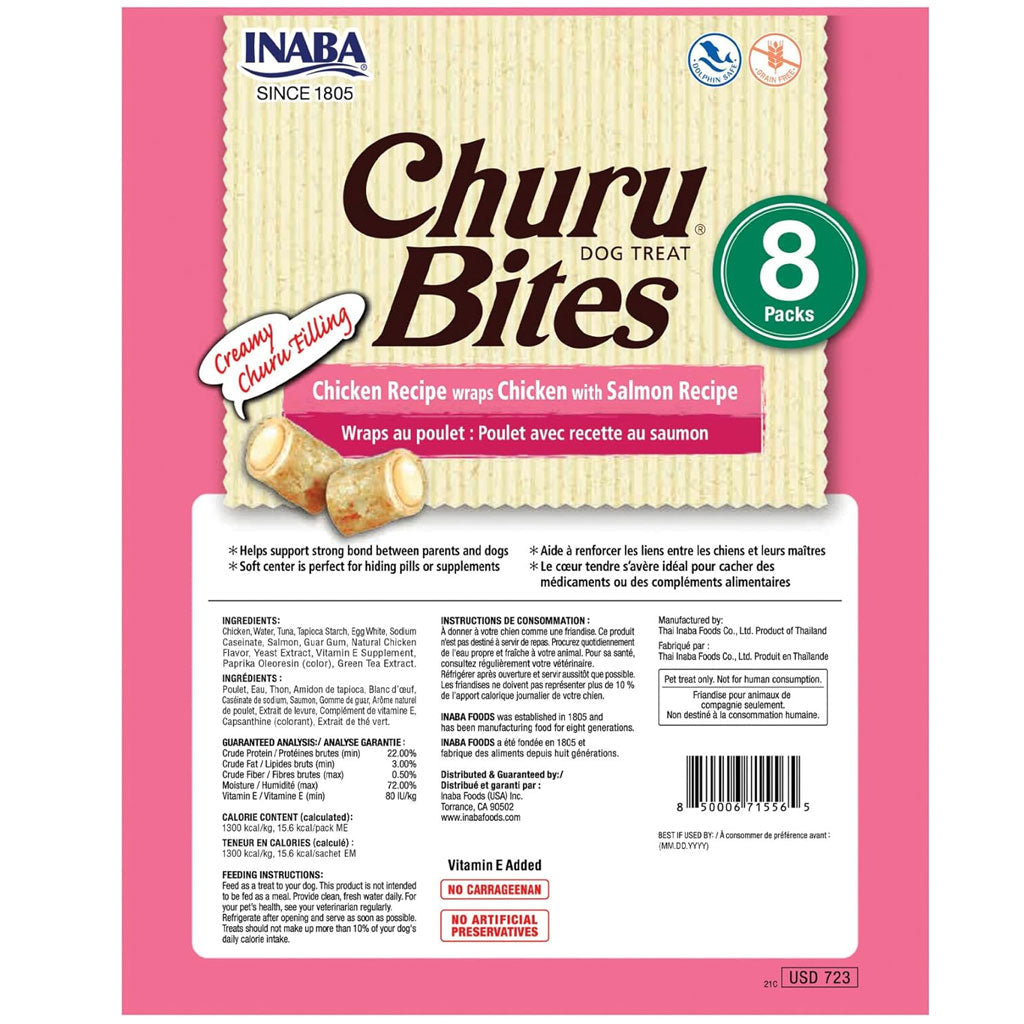 Inaba Churu Bites Chicken Recipe wraps Chicken with Salmon Dog Treats, 0.42-oz X 8 Tubes
