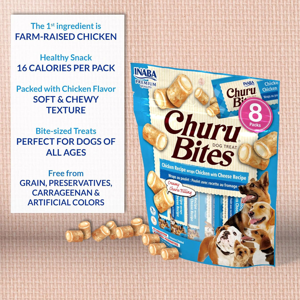 Inaba Churu Bites Chicken Recipe wraps Chicken with Salmon Dog Treats, 0.42-oz X 8 Tubes