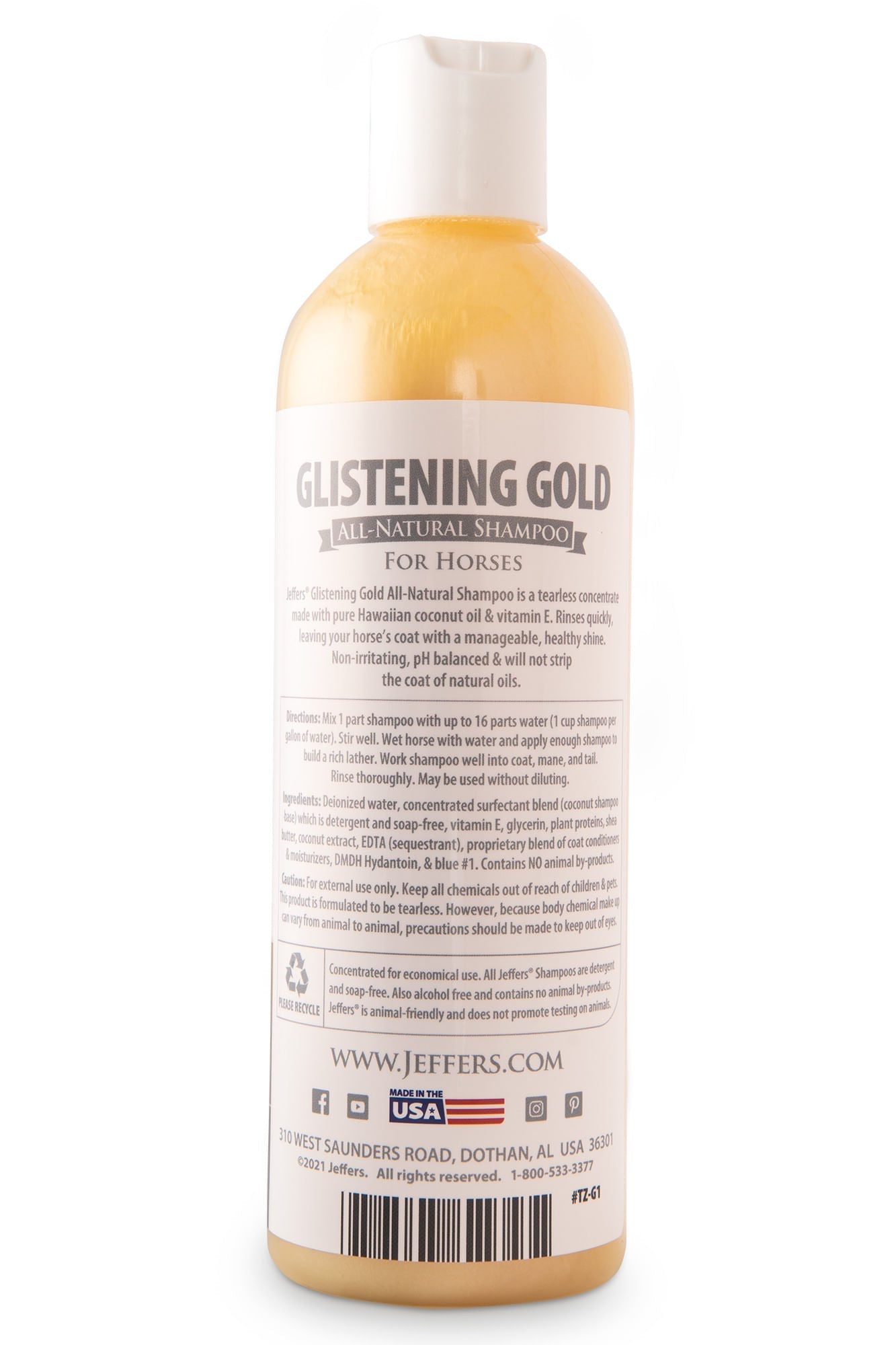 Jeffers Equine Glistening Gold All-Natural Tearless Horse Shampoo with Pure Hawaiian Coconut Oil
