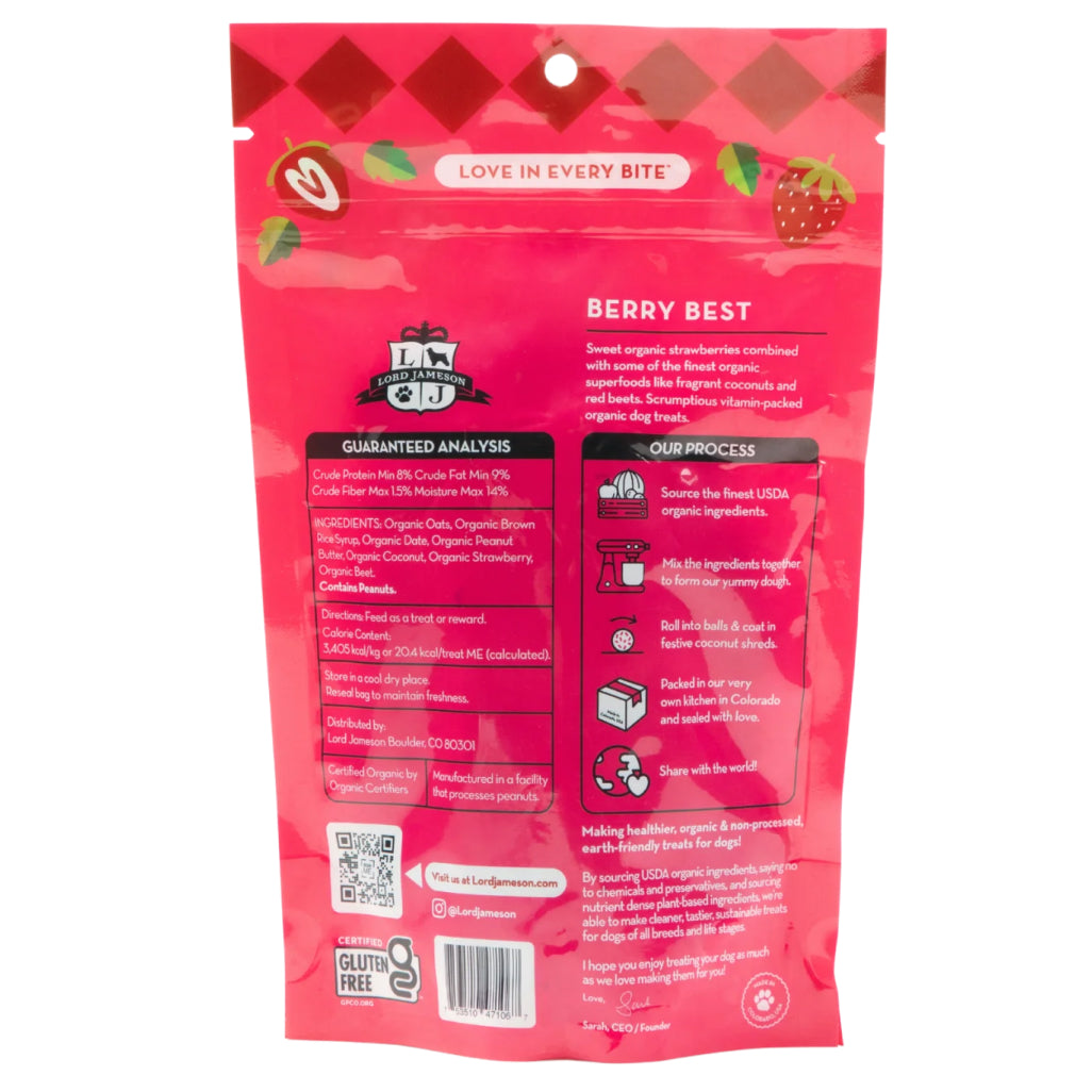 Lord Jameson Berry Best Organic Strawberry Soft & Chewy Treats For Dogs (6 oz)