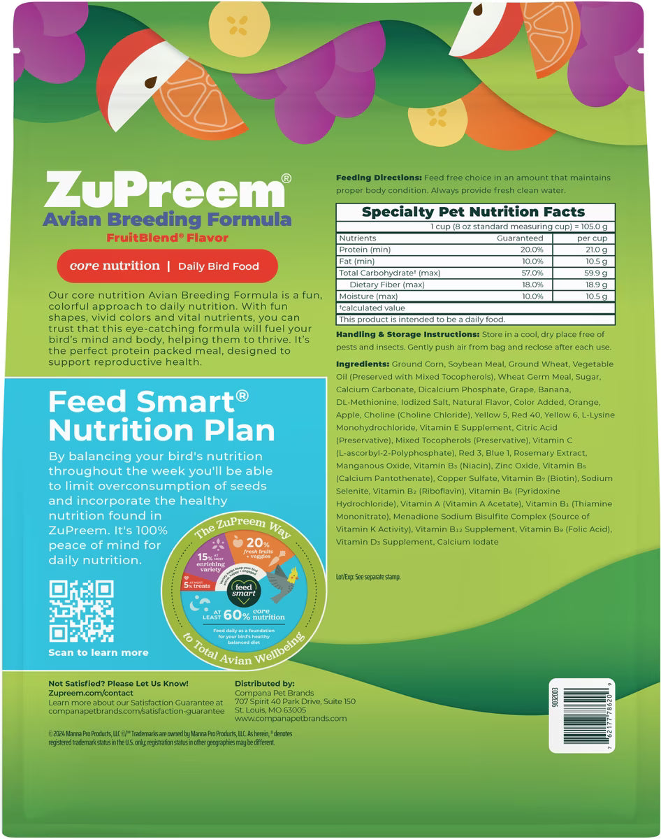 ZuPreem Avian Breeding Formula FruitBlend Bird Food Parrots & Conures, 2-lb